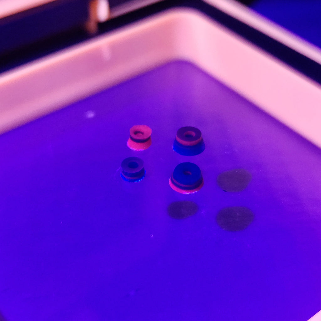 Red & Blue | 78a Arkonic Fingerboard Bushings - UV Fluorescent